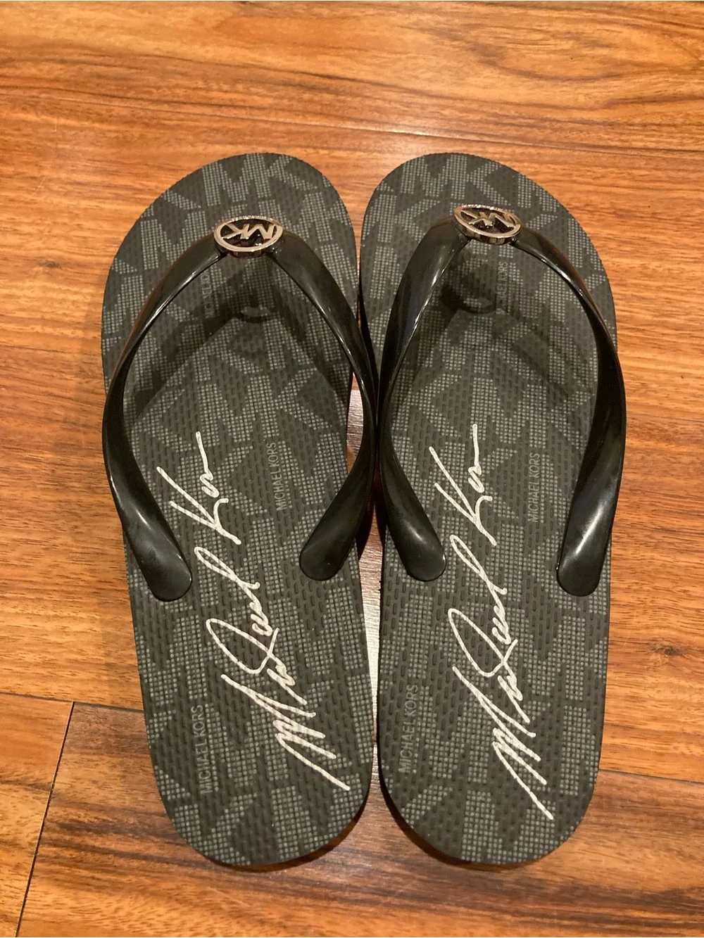 Michael Kors MK Logo PVC Mini Jet Set Print Women's Flip Flops Size 10